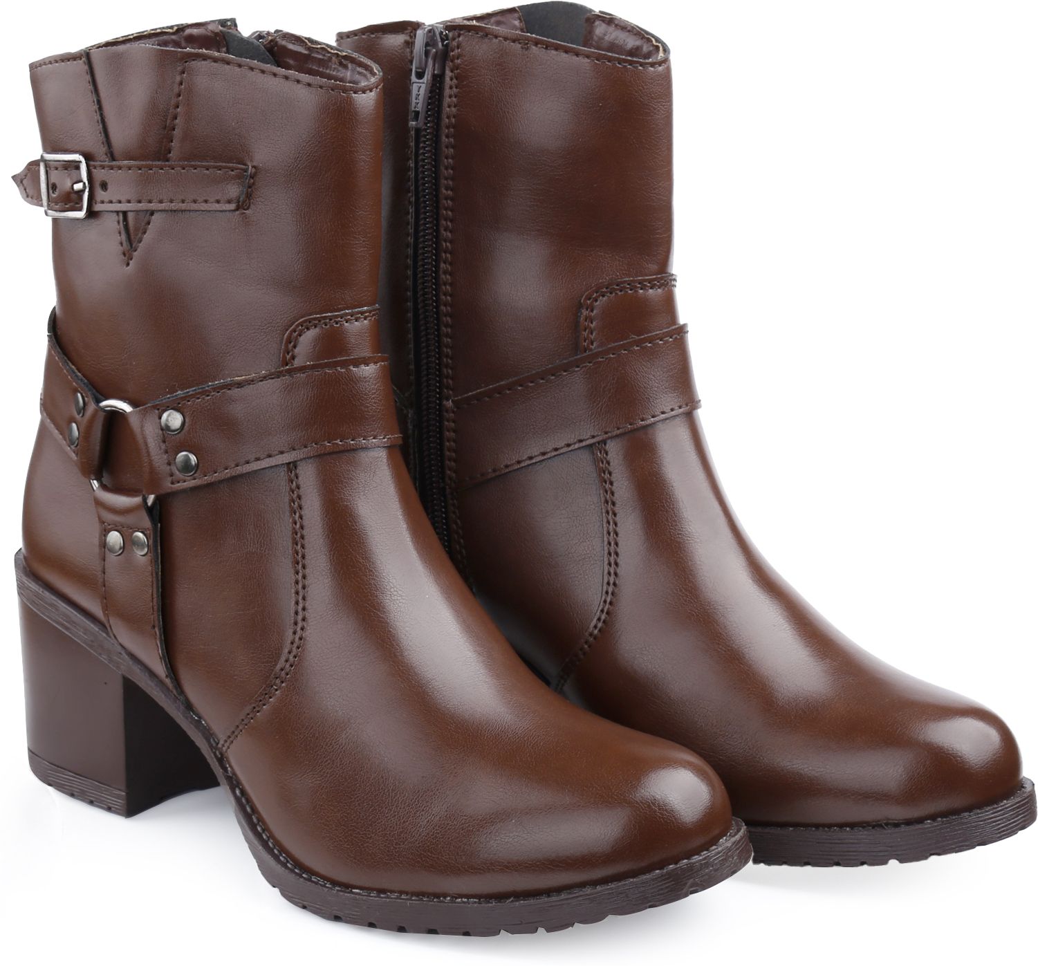 Elegant Brown Vegan Ankle Zipper Boots for Women Slip On For Women-image-47