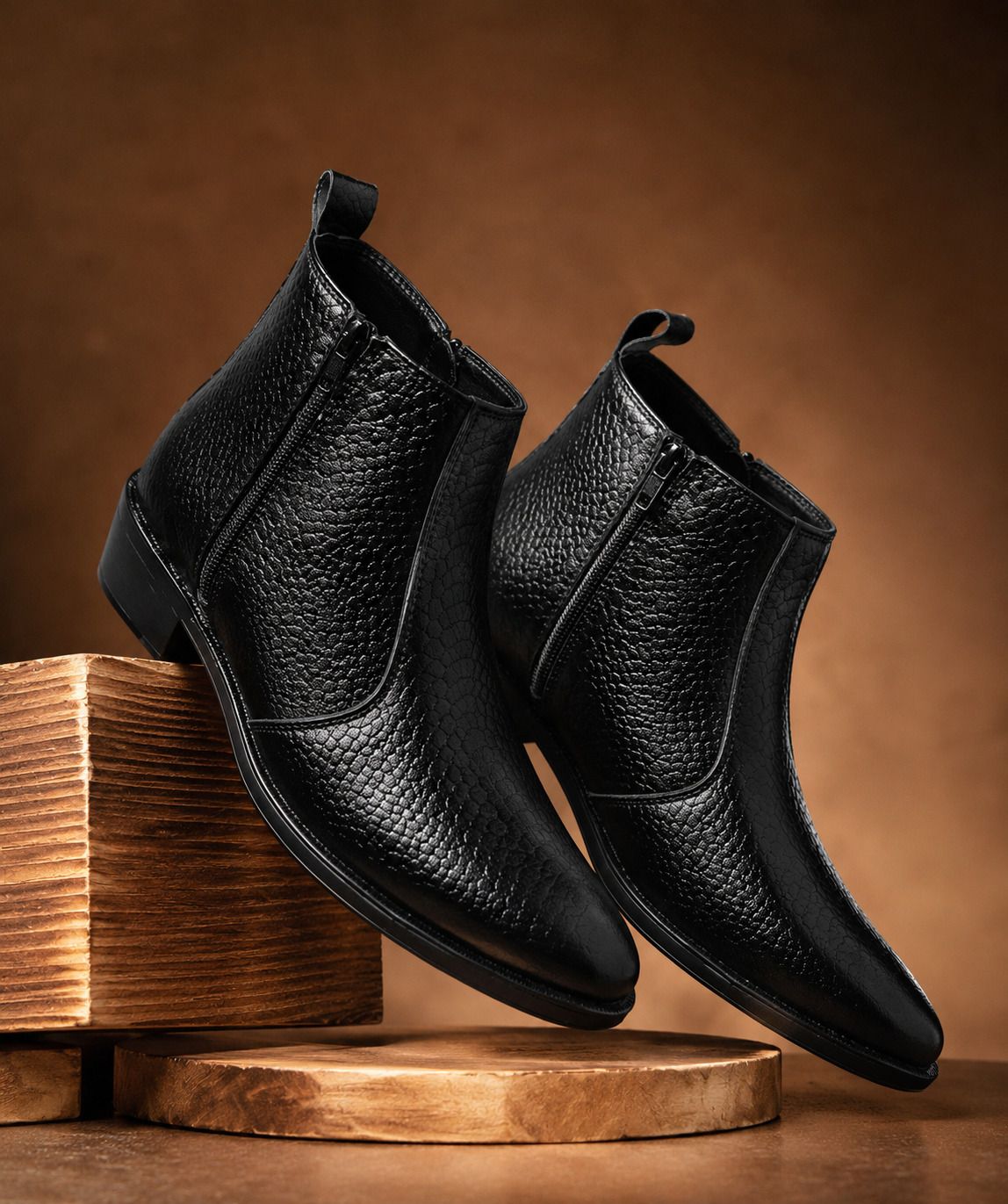 jz jinzo Men's Textured Ankle Boots with Side Zipper – Classic Formal Chelsea Style Boots For Men-picture-14
