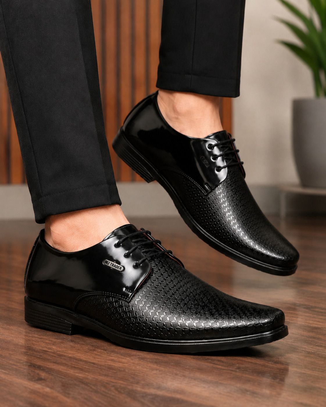 mj trader Men's Black Formal Lace-Up Shoes | Premium Textured Glossy Finish Office Wear Oxford For Men-picture-11