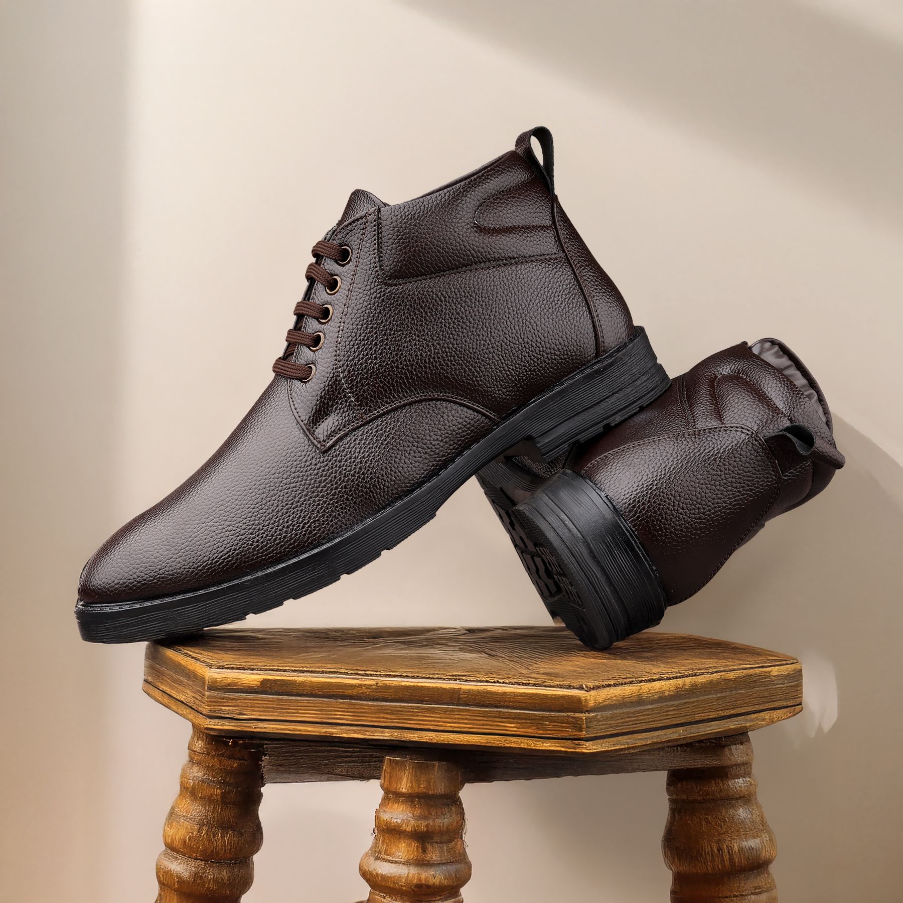 steporize Men Leather Lace-Ups Textured Regular Boots Boots For Men-picture-47