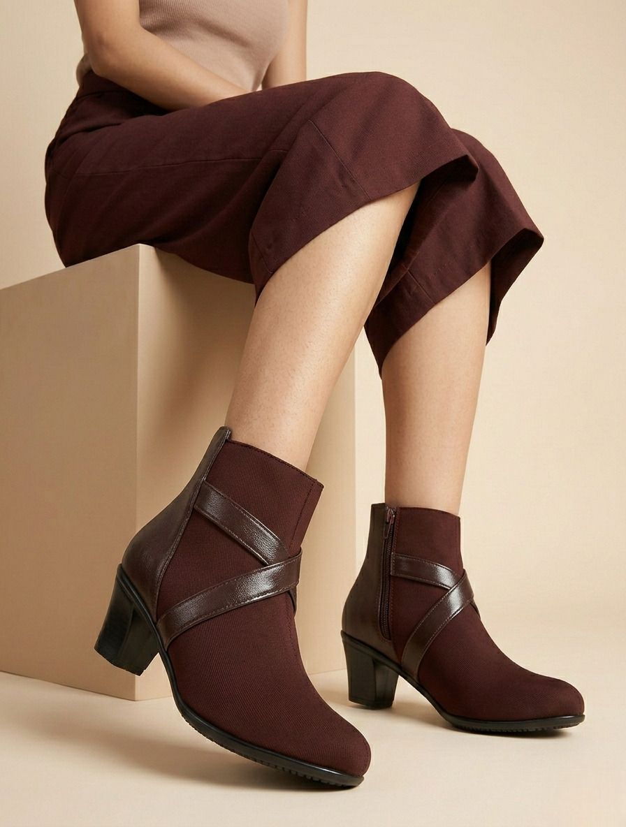 Women Ankle Length Boots | Block Heel Stylish Booties | Side Zip Casual shoes Boots For Women-image-22