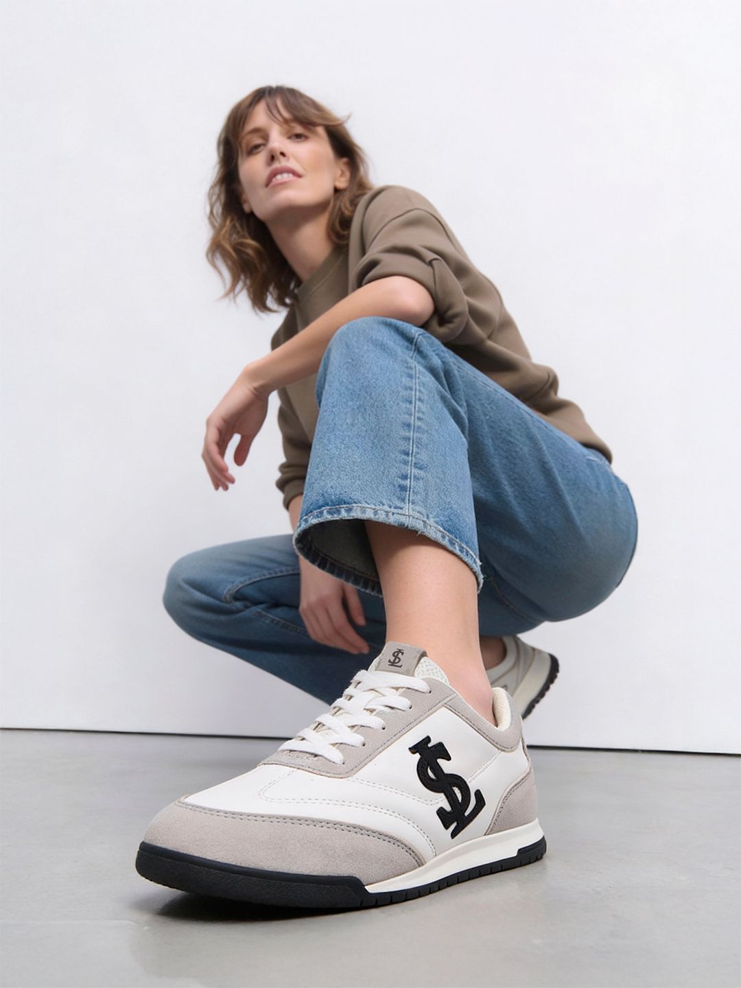 Ash Grey-Ivory Casual Sneakers, Women's Lightweight Lace-Up Shoes, LSD-SNK-NBL Sneakers For Women-image-7