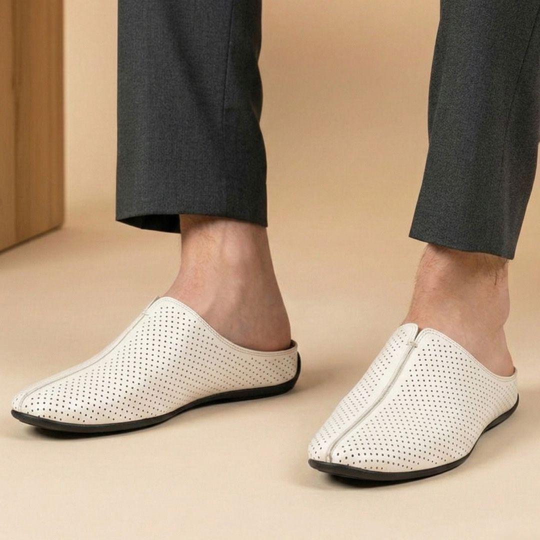 fausto Back Open Perforated Design Party Wedding Slip On Shoes Ethnic Mule For Men-picture-27