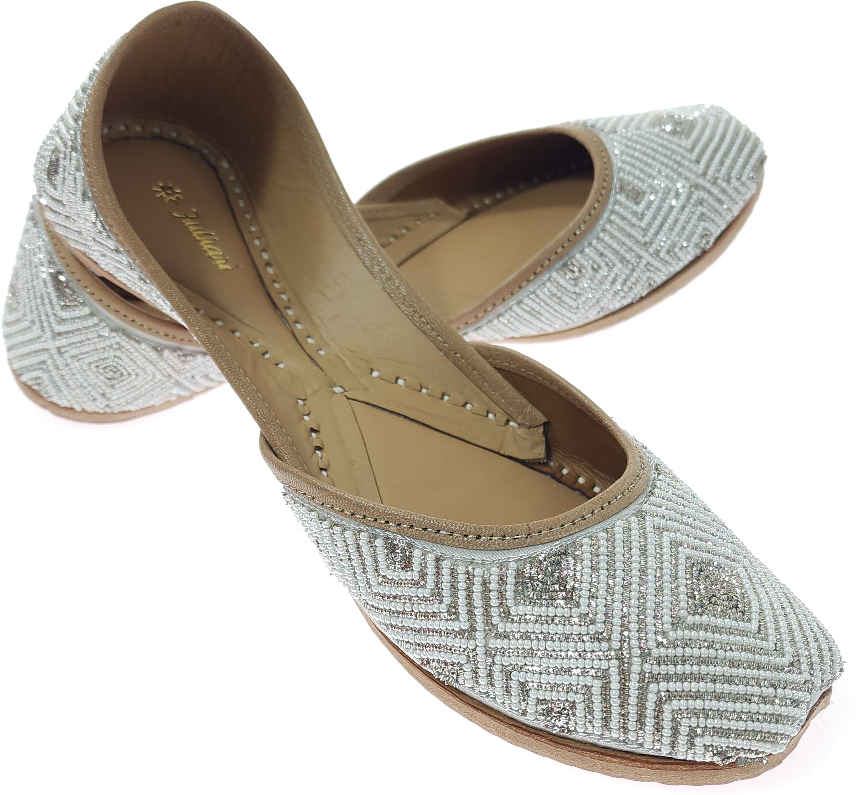 Beaded White Silver Genuine Soft Leather | Bite Free Embroidered Jutis | 40 Party Wear For Women-image-3