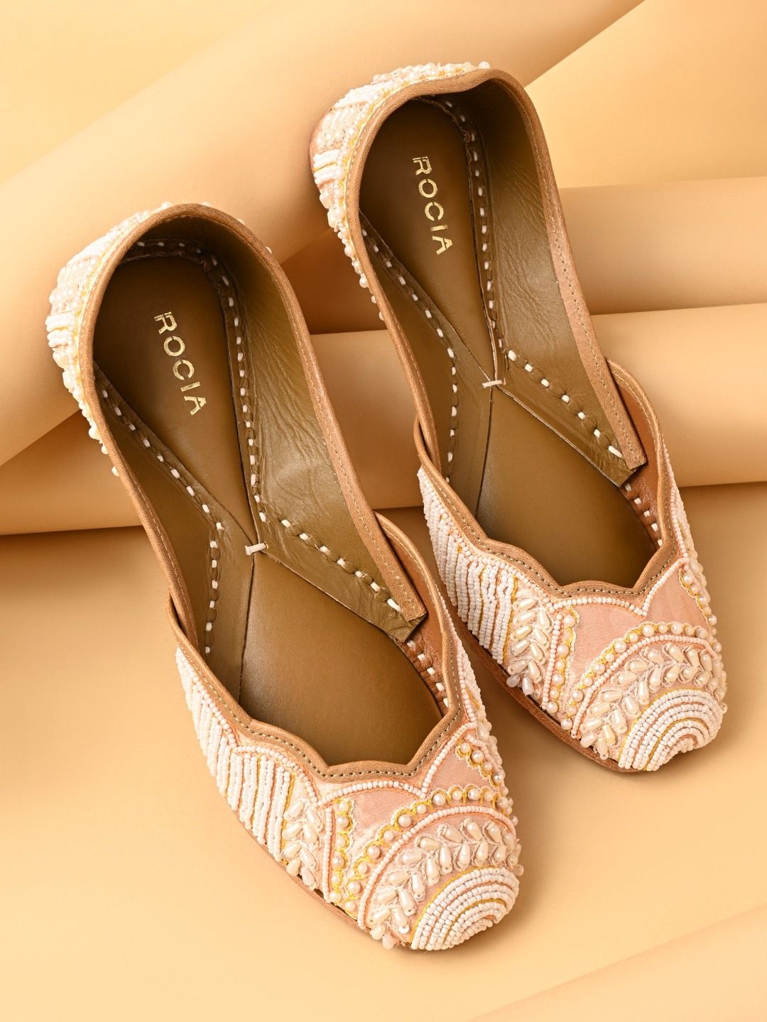 Rocia By Regal Peach Women Pearl Embroidered Juttis Mojaris For Women-picture-30