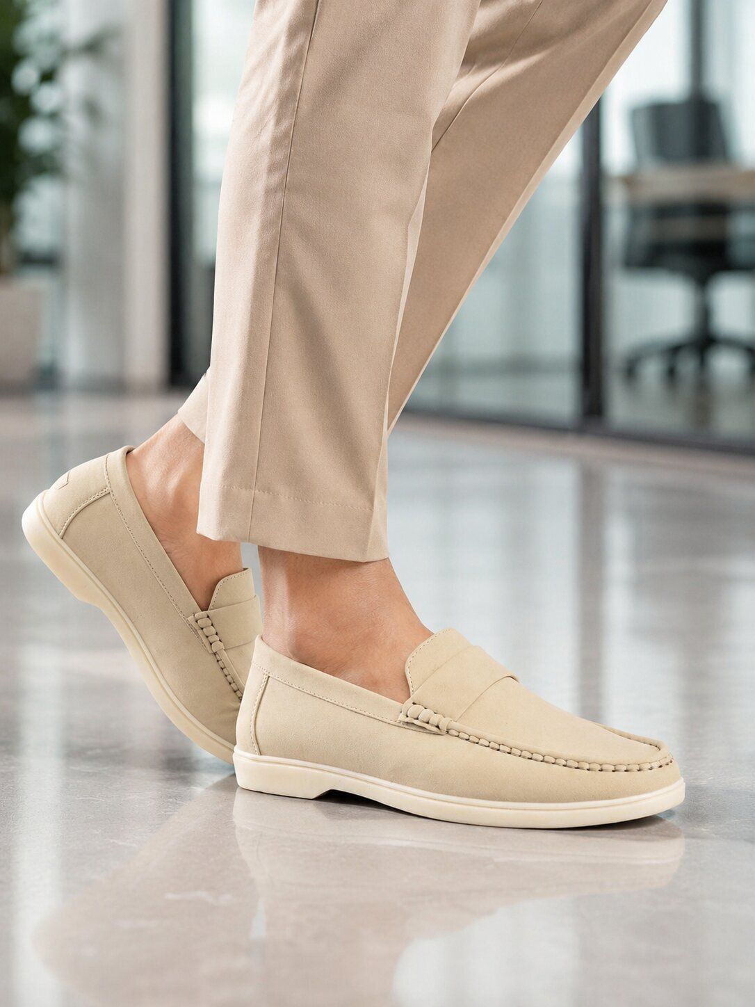 stomped Men’s Beige Suede-Finish Slip-On Loafer Shoes | Lightweight Loafers For Men-picture-41