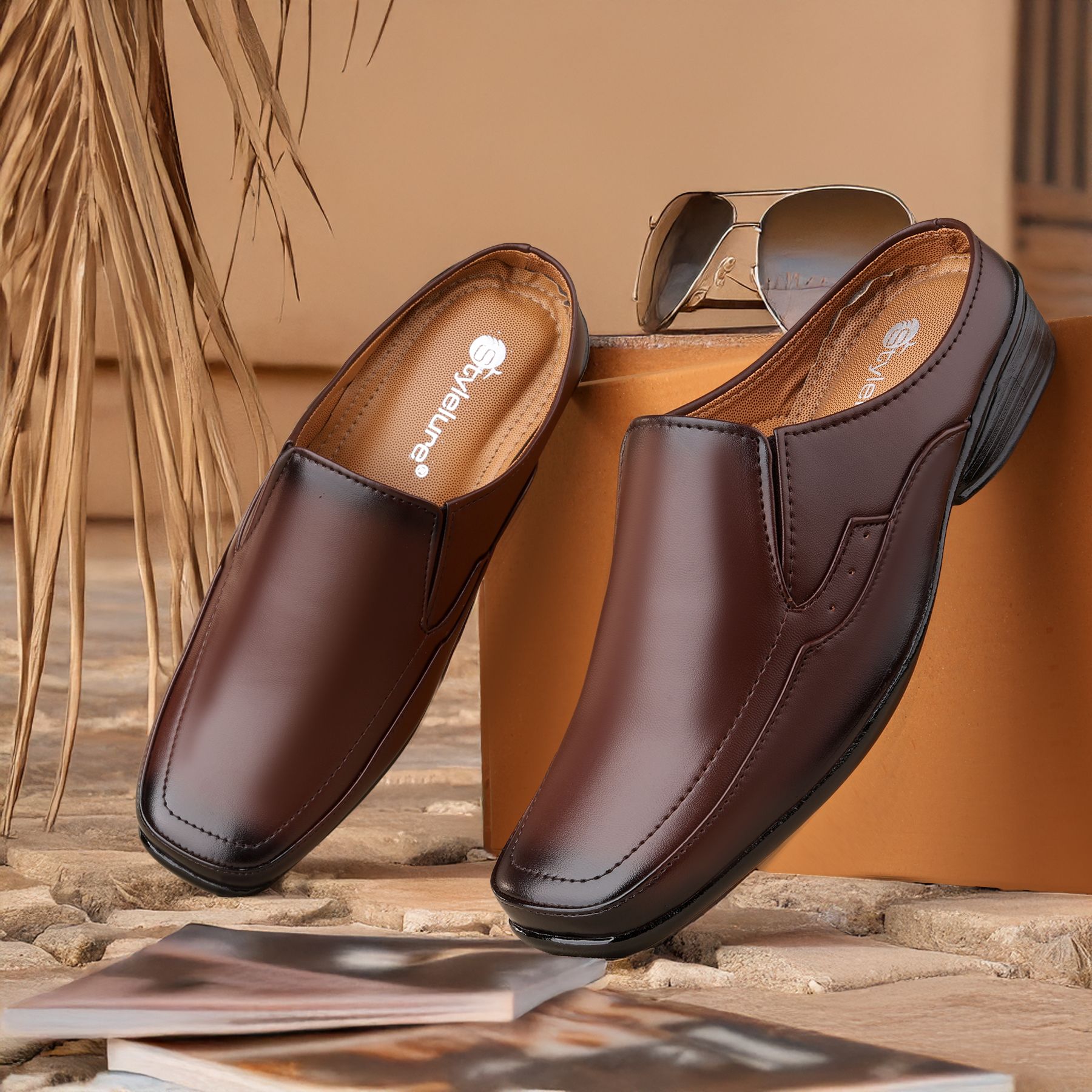 Synthetic Leather Brown Formal Mule/Clogs Office Shoes For Men-image-1