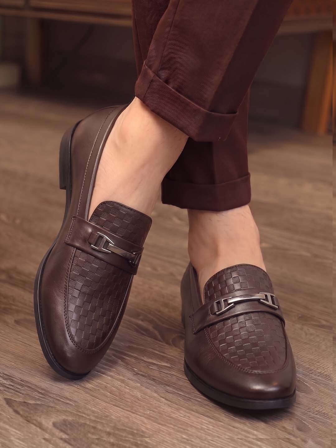 HERE&NOW Brown Horse-bit formal shoes Slip On For Men-picture-14