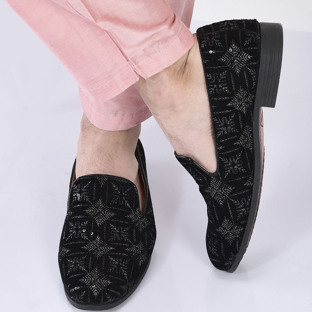 fausto Ethnic Velvet Sequin Embroidered Juttis for Wedding|Traditional Kurtas Shoes Mojaris For Men-picture-22