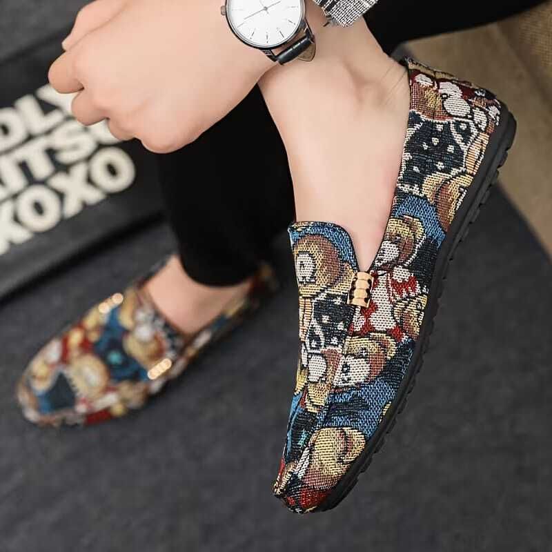 sparkle & shine Men’s Printed Canvas Loafers | Casual Cartoon Print Slip-On Shoes | Loafers For Men-picture-40