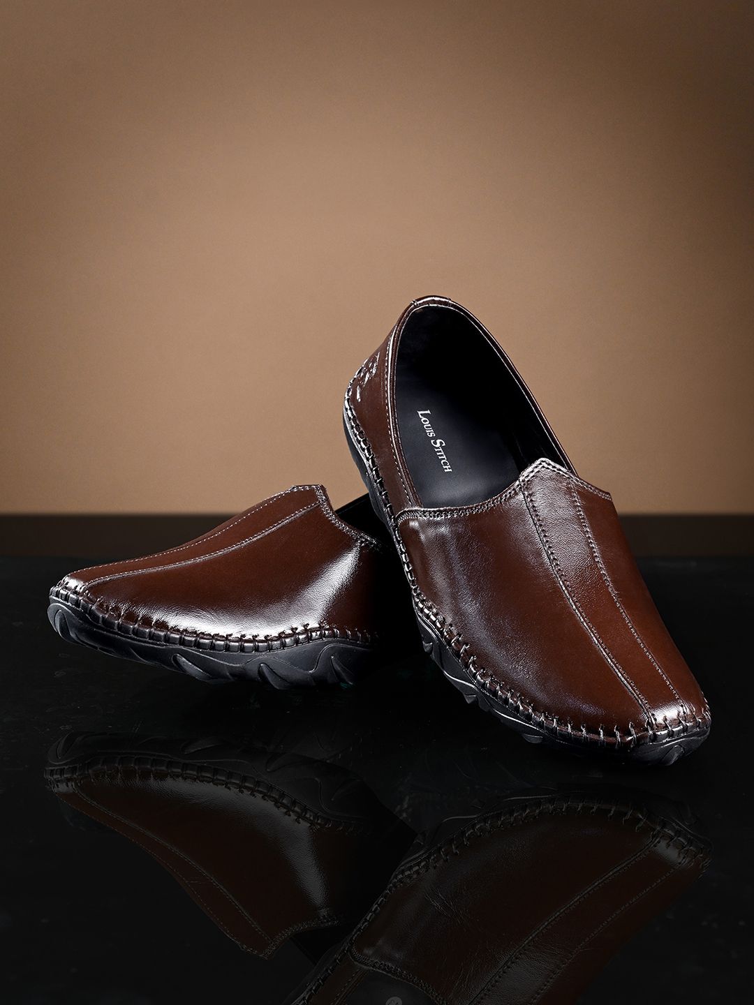 louis stitch Brunette Brown Genuine Leather Nagra Slip-On Mojaris and Jutis for men Slip On For Men-picture-40