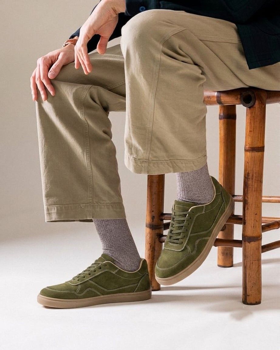Men Olive Green Suede Sneakers Casual Lace-Up Shoes for Daily Wear Casuals For Men-image-48