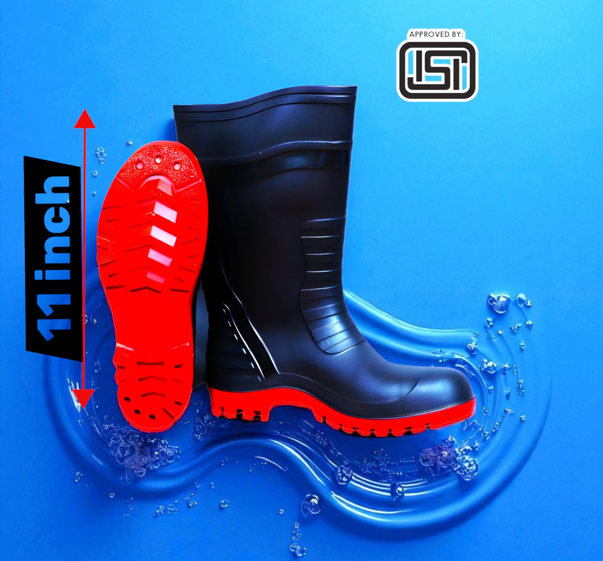 handu Gumboot for men ISI CERTIFIED Puncture Tear Resistant AntiSlip Safety Gumboots Boots For Men-picture-16
