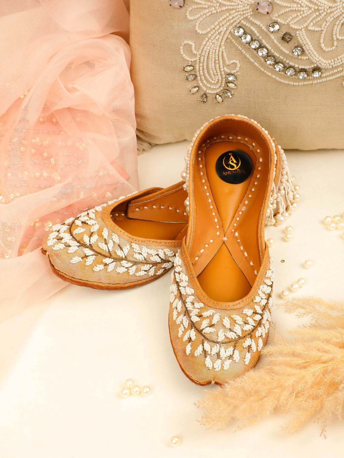 Moti Baag Jutti – Handcrafted Beige Pearl Embroidered Jutti Jutis For Women-image-8