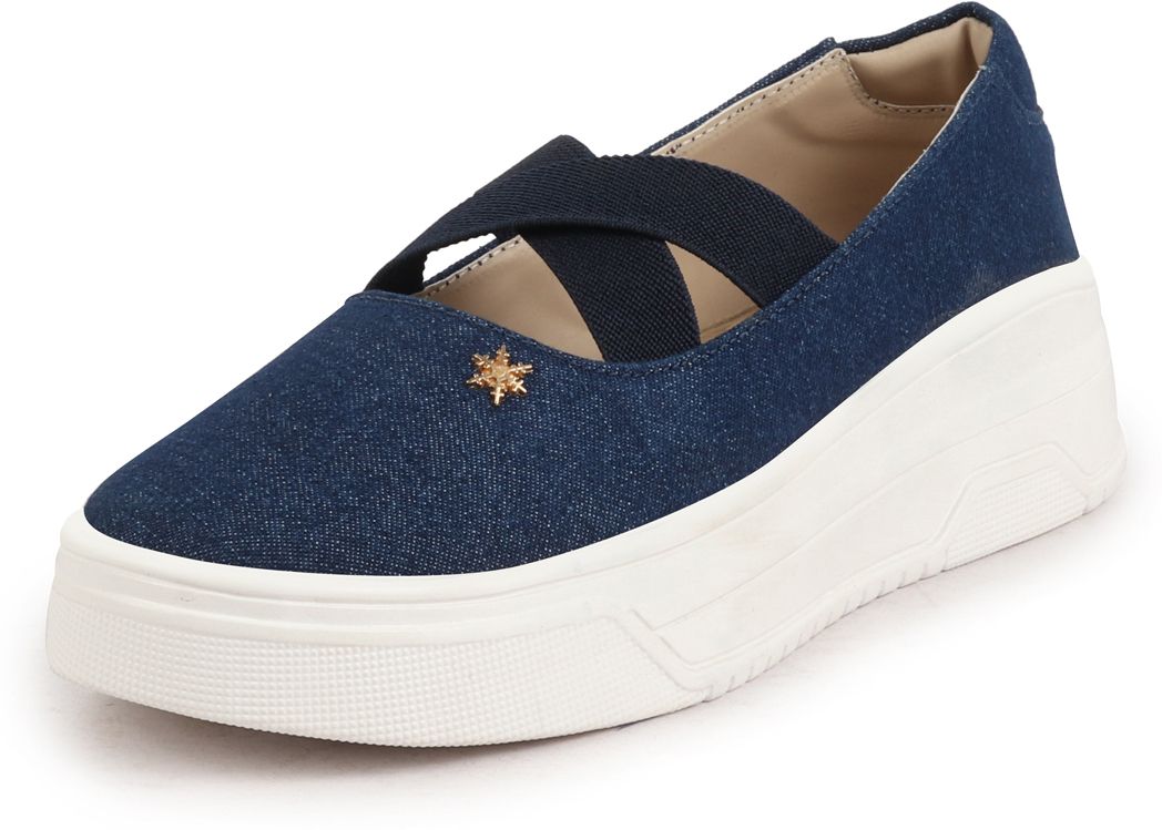 Elastic Closure Cross Strap Denim Slip On Height Enhancer Shoes Bellies For Women-image-23