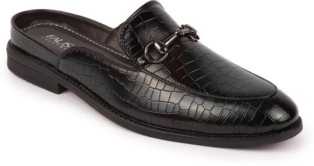 Embossed Leopard Print Design Ethnic Party Back Open Slip On Shoes Mojaris For Men-image-45