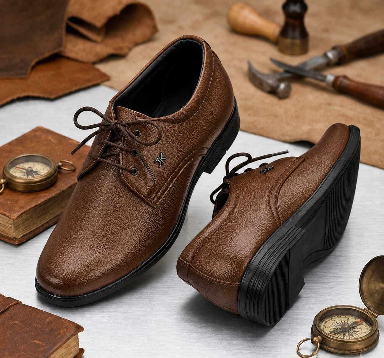 Men's Brown Formal Lace-Up Shoes | Premium Textured Leather Finish | Office Party Wear For Men-image-17