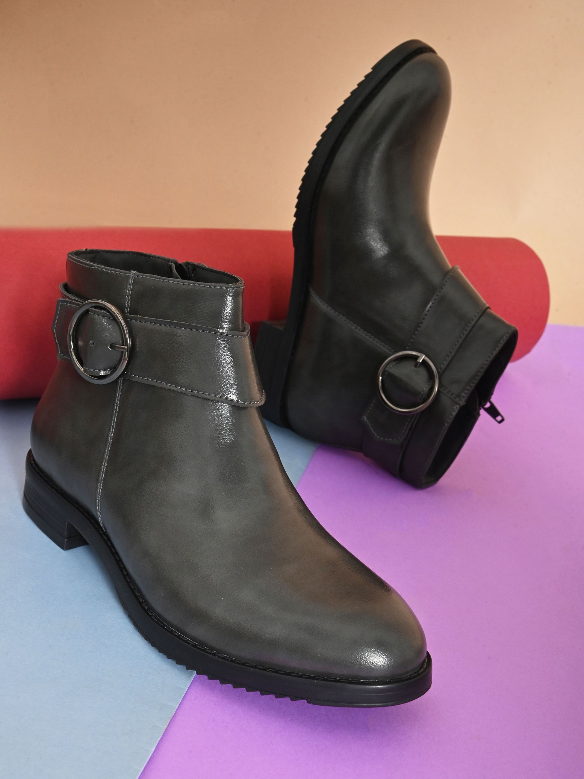 PU Slip-Ons Boots For Women-image-3