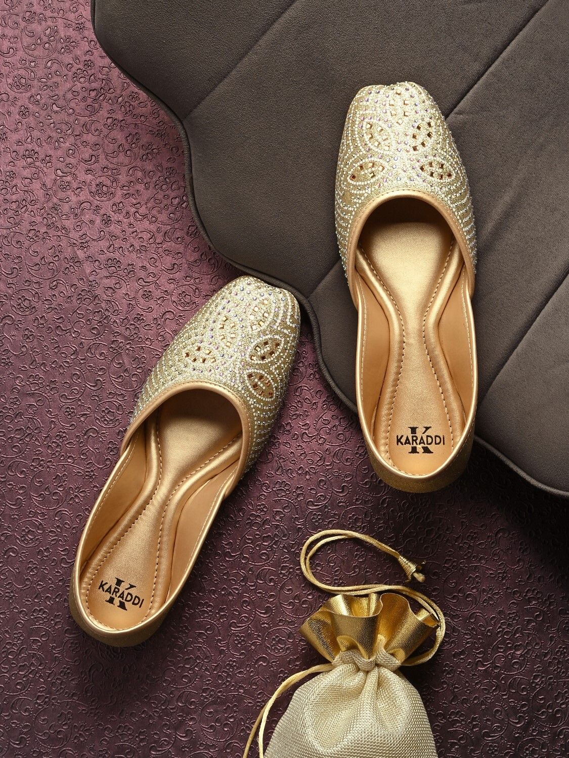 Karaddi Women Golden Cotton Embroidery Slipon/ loafer Jutti Jutis For Women-image-29