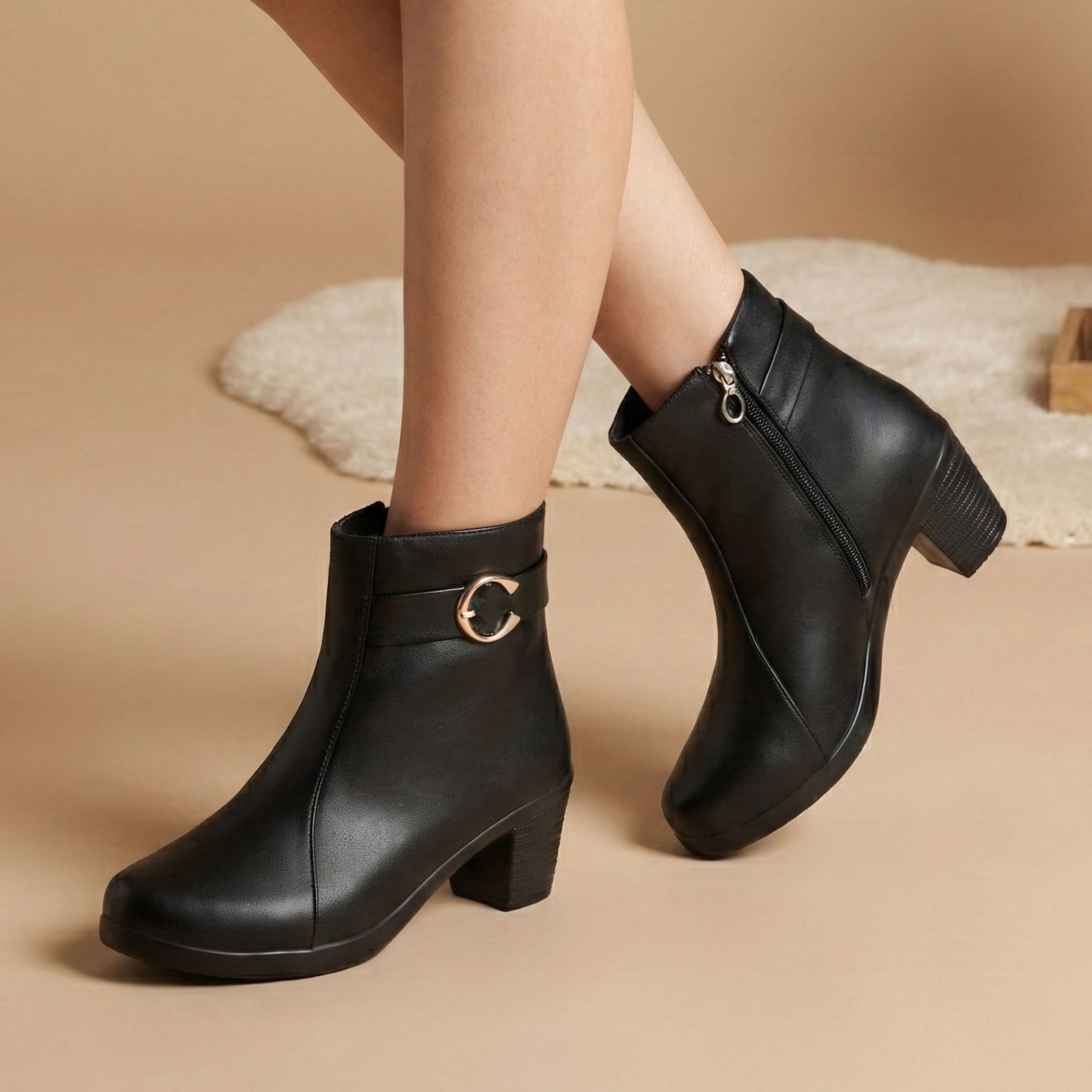 zixer Women Solid Ankle Block Heel Boots | Casual & Party Wear Chelsea Boots For Girls Boots For Women-picture-20