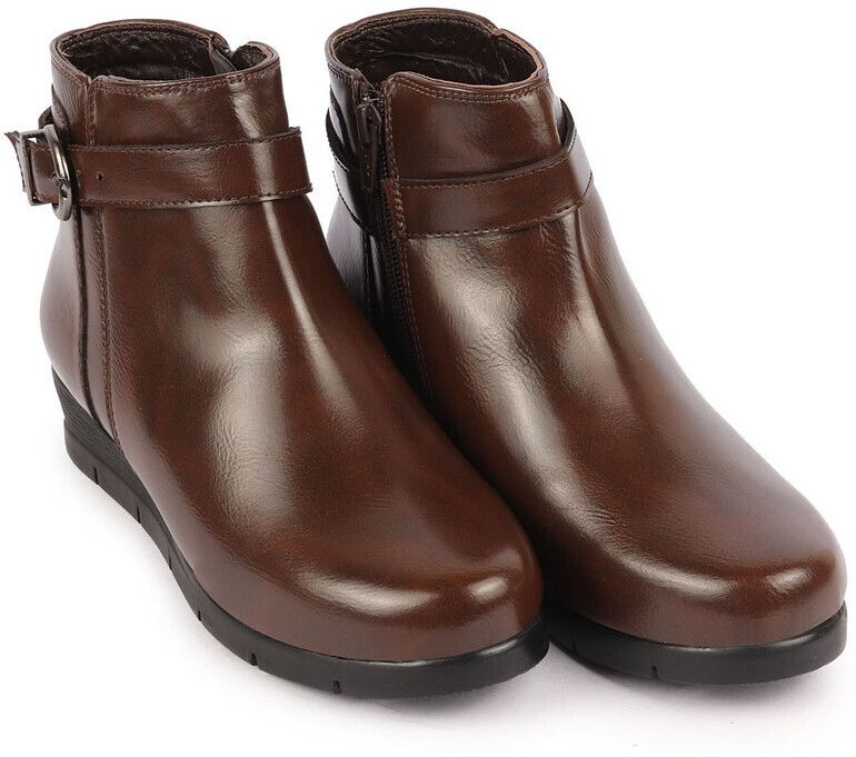 High Ankle Winter Walking Broad Feet Side Zipper Closure Casual Buckle Boots For Women-image-6