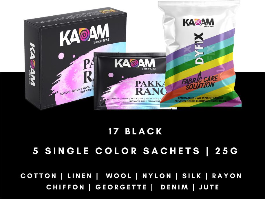 kadam Pakka Rang Permanent Fabric Dye Colour | Shade No.17: Black | 25g Pack-picture-25