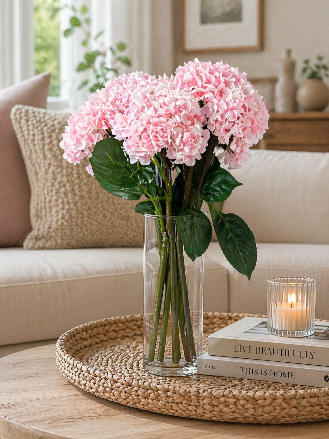 Small Hydrangea Artificial Flower Bunch for Home & Office Pink Hydrangea Artificial Flower-image-40