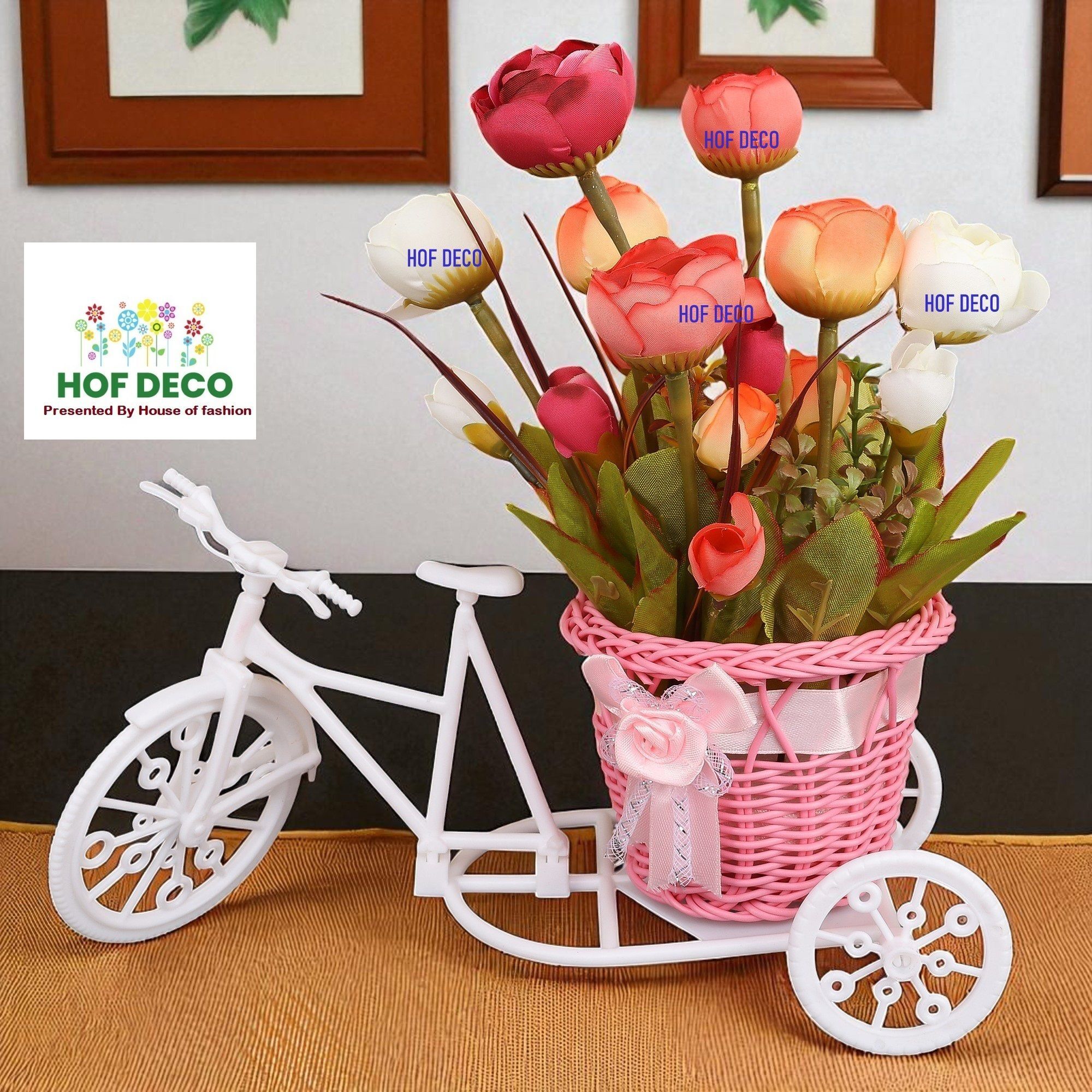 artificial flowers with cycle Pink Rose Artificial Flower with Pot