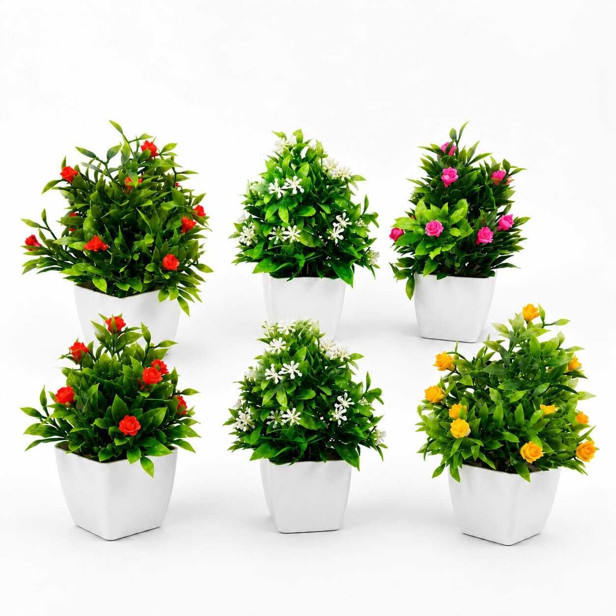 Pack of 6-Natural Mini Artificial Plant Pots-(Mehdi-Filler With Rose) Multicolor Wild Flower Artificial Flower with Pot-image-34