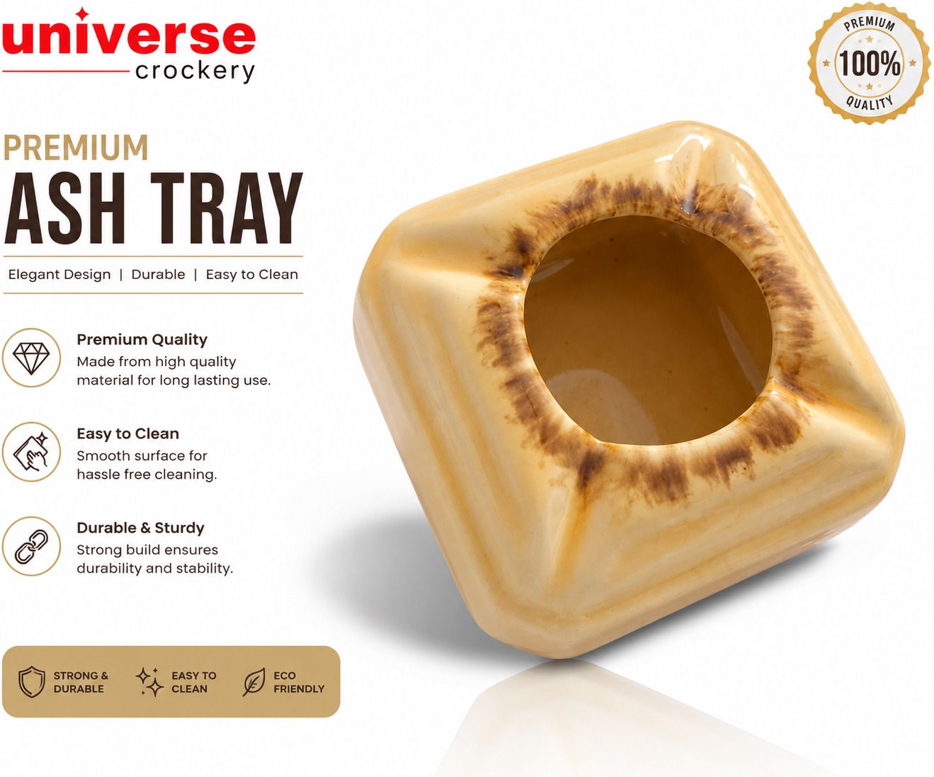 Universe Crockery Premium Ceramic Ash Tray, Glazed Finish | Durable & Sturdy Yellow Ceramic Ashtray-picture-10