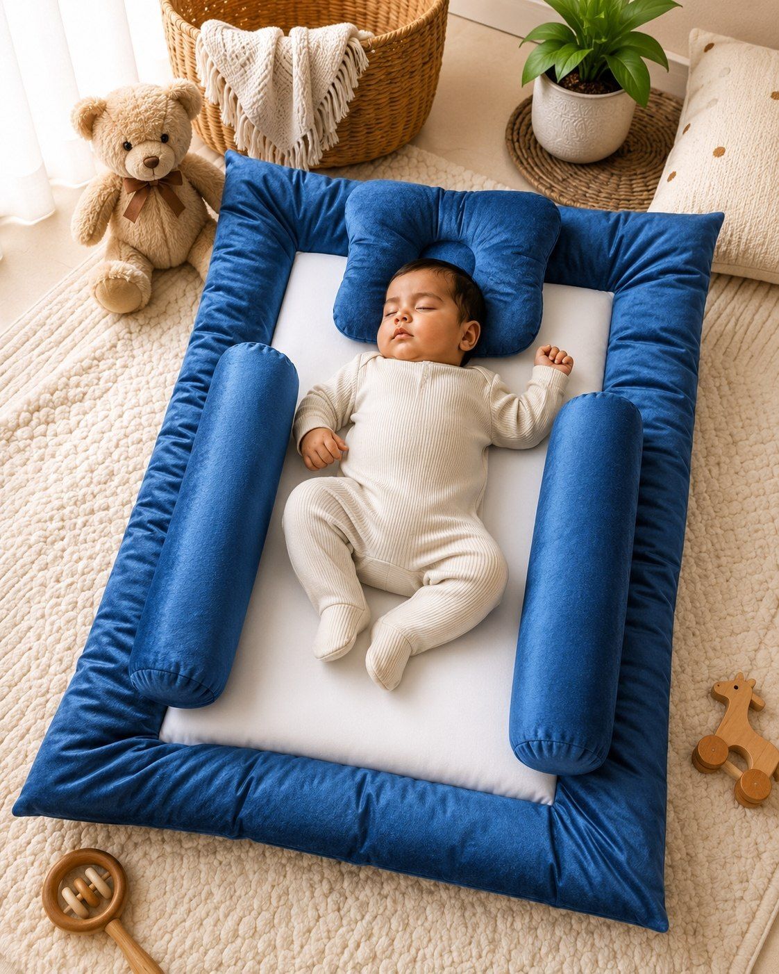 bushhbabies Soft Velvet Baby Bedding set with Head Pillow & Bolsters Newborn Baby Bed Solid-picture-14