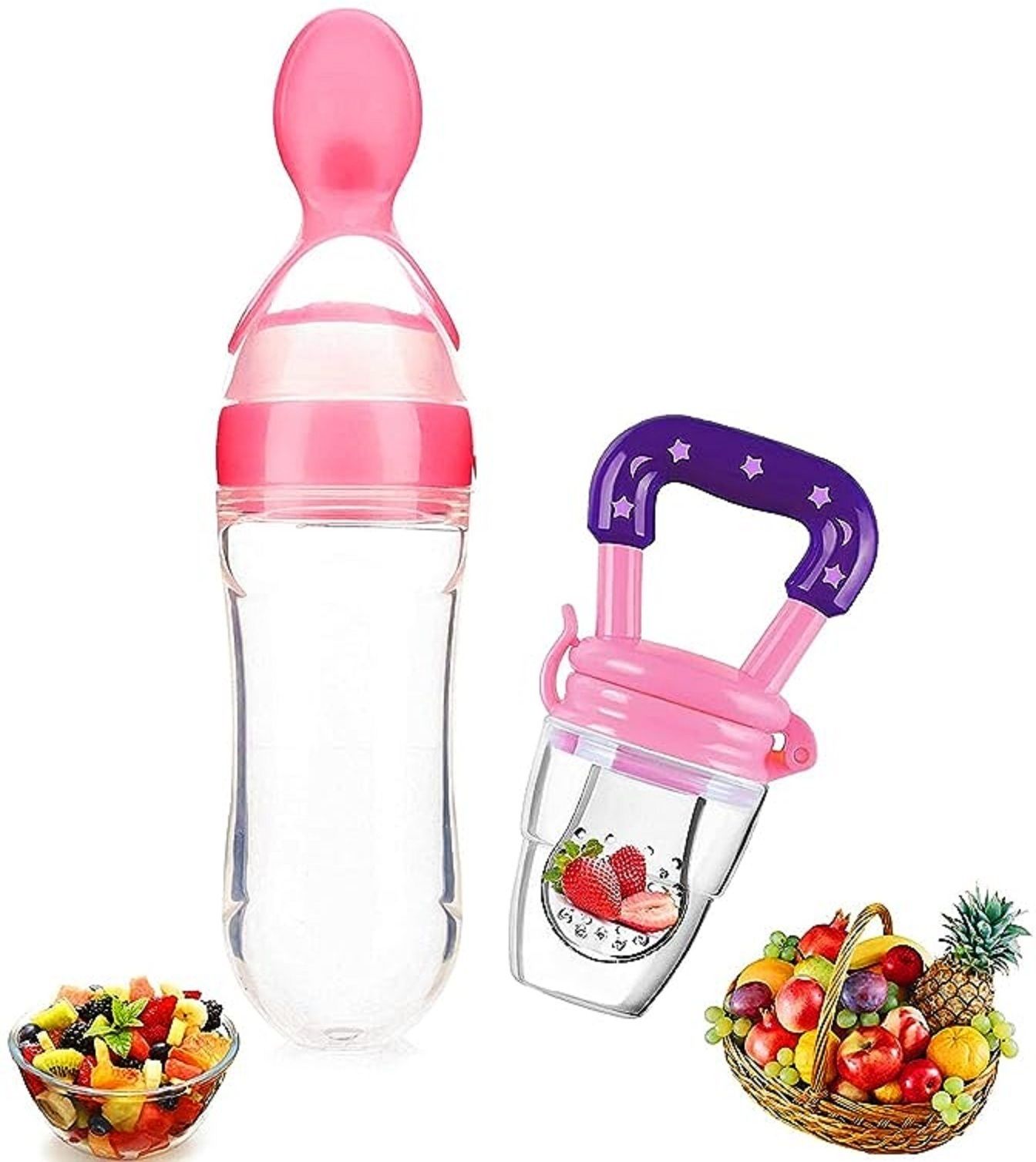 90ML Newborn Baby Feeding Bottle Silicone Squeeze Feeding Spoon and Fruit feeder- Silicone