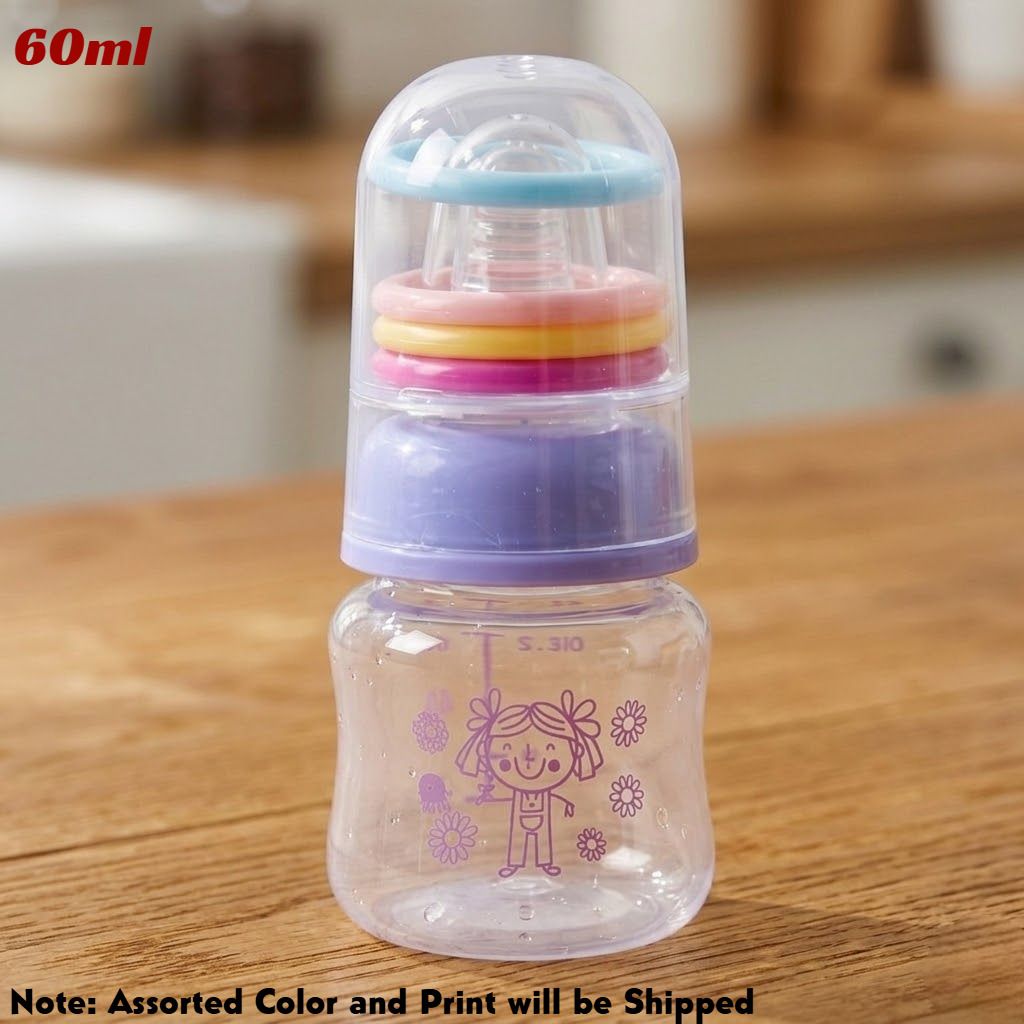 wanqlyn Baby Feeding Bottle with Protective Cap (Assorted Print and Color) - 60 ml-picture-2