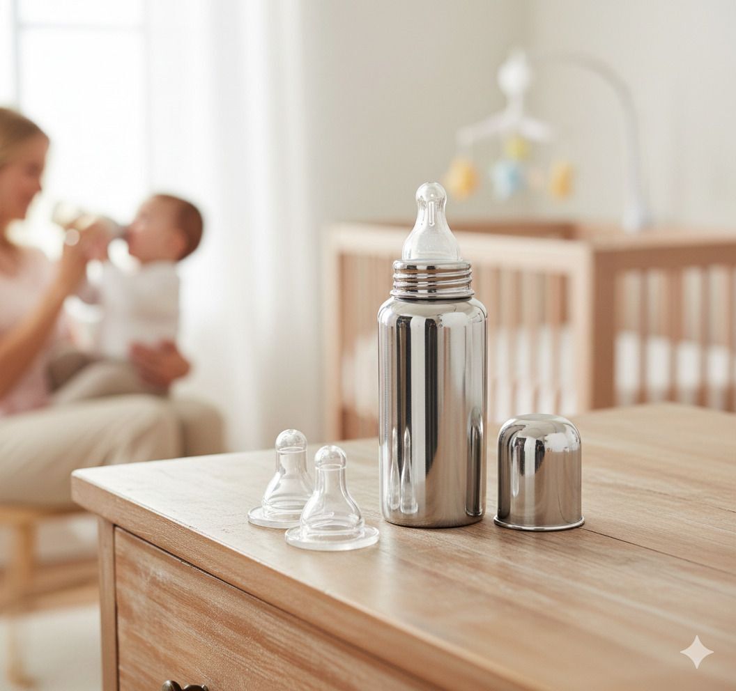 fusion fly Stainless Steel Infant Baby Feeding Bottle BPA free, 2 Nipple Free - 250 ml-picture-4