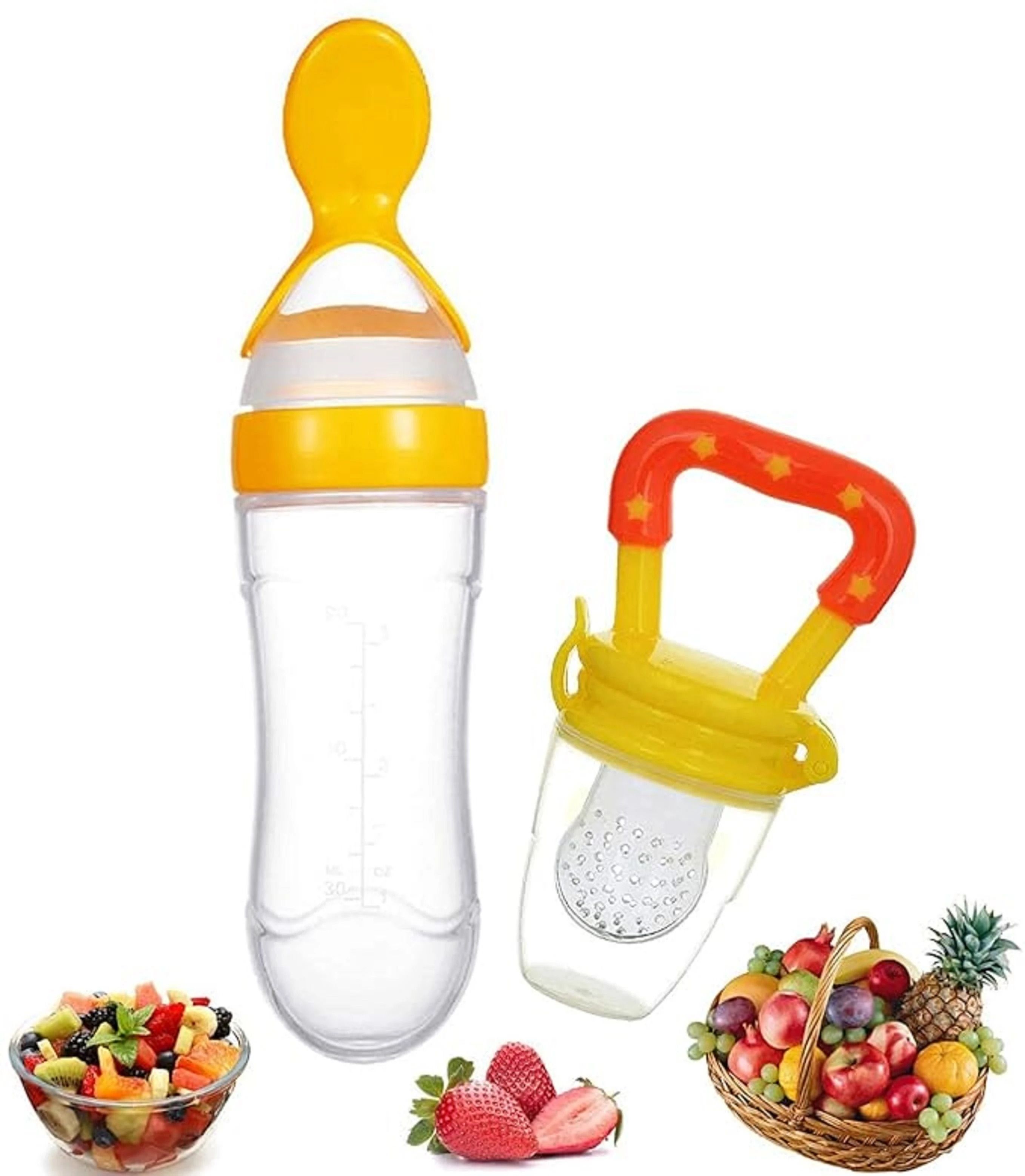 90ml Newborn Baby Feeding Bottle Silicone Squeeze Feeding Spoon and Fruit feeder - Silicone-image-15