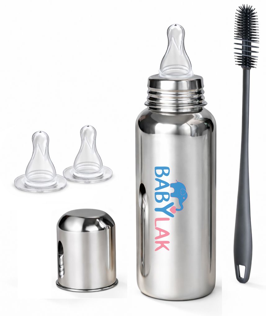 Steel Baby Feeding Bottle with Cleaning Brush & 2 Extra Silicone Nipples - 250 ml-image-31