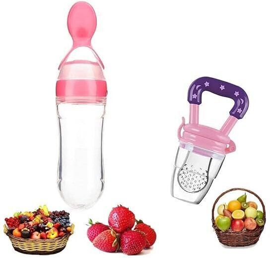 nxgtya Combo of Fruit Nibbler Pacifier and Silicone Squeeze Feeding Spoon Bottle - Silicone-picture-34