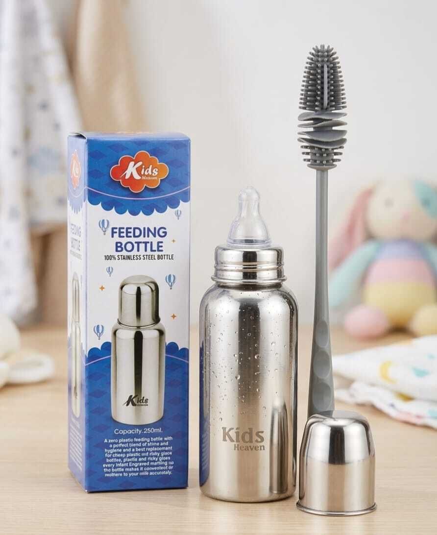 kids heaven Stainless Steel Baby Feeding Bottle BPA Free Cleaning Brush with Silicone Nipple - 250 ml-picture-19