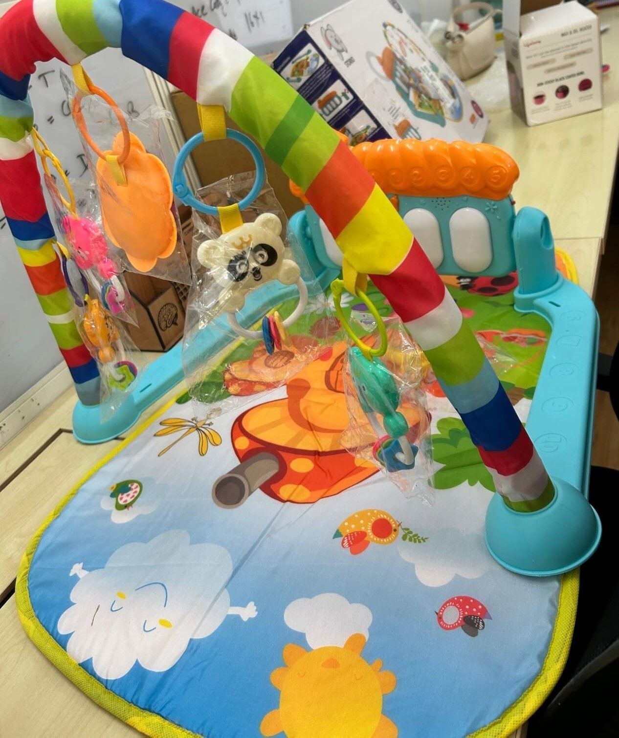 Complete Baby Gym Set with Piano, Hanging Animals & Cushioned Mat-image-34