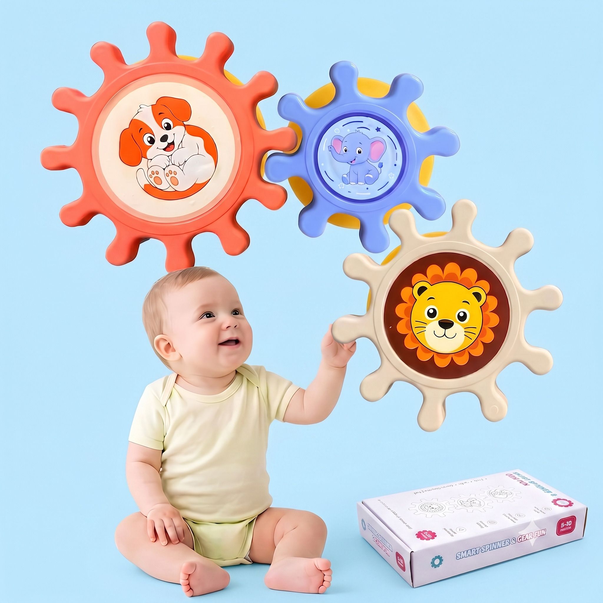3 Pcs Baby Suction Spinner Toys 6+ Months Cartoon Rotating Toy Set Rattle-image-47