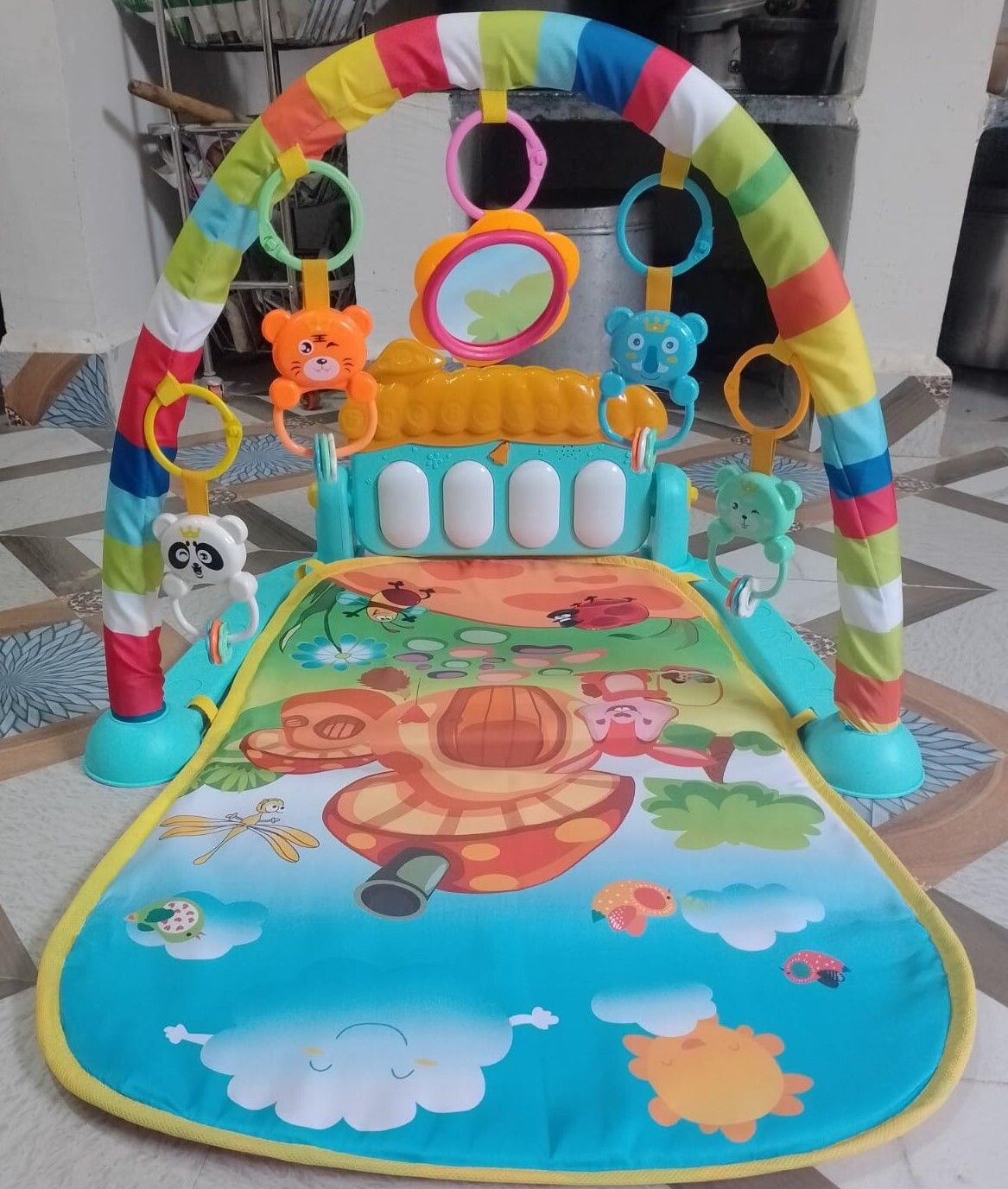 Baby Piano Gym for 0-12 Months with Hanging Rattles & Kick Play Features