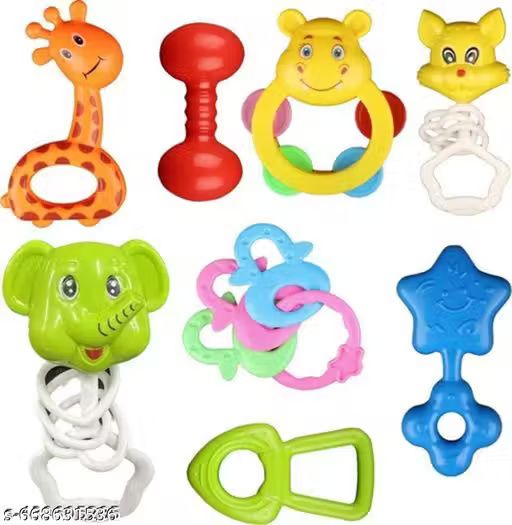 toy street Pack of 5 Rattles Set with Teathers for New Born Babies Toy Non-Toxic Rattle-picture-4