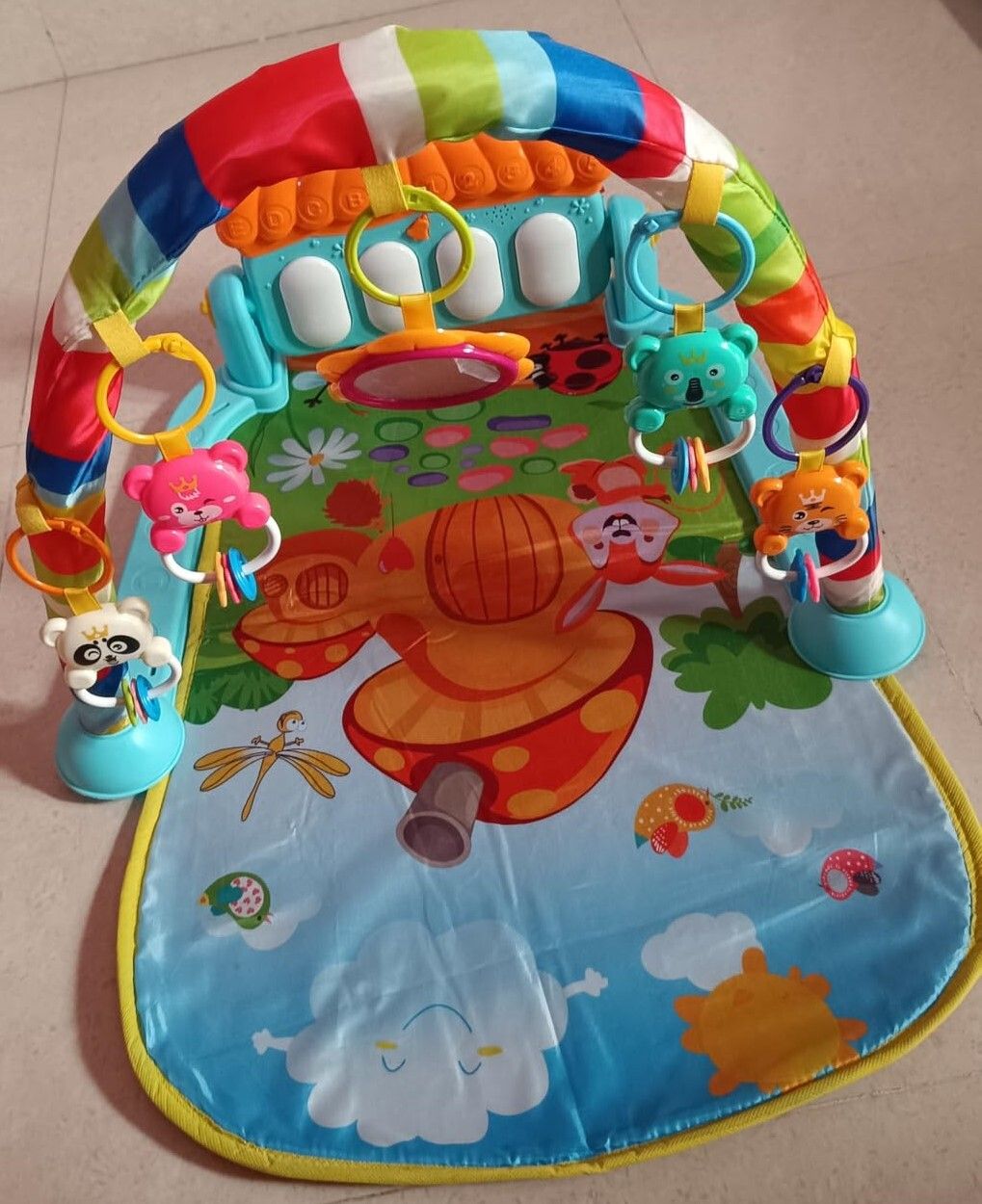 Infant Kick Piano Play Mat with Detachable Toys and Colorful Print