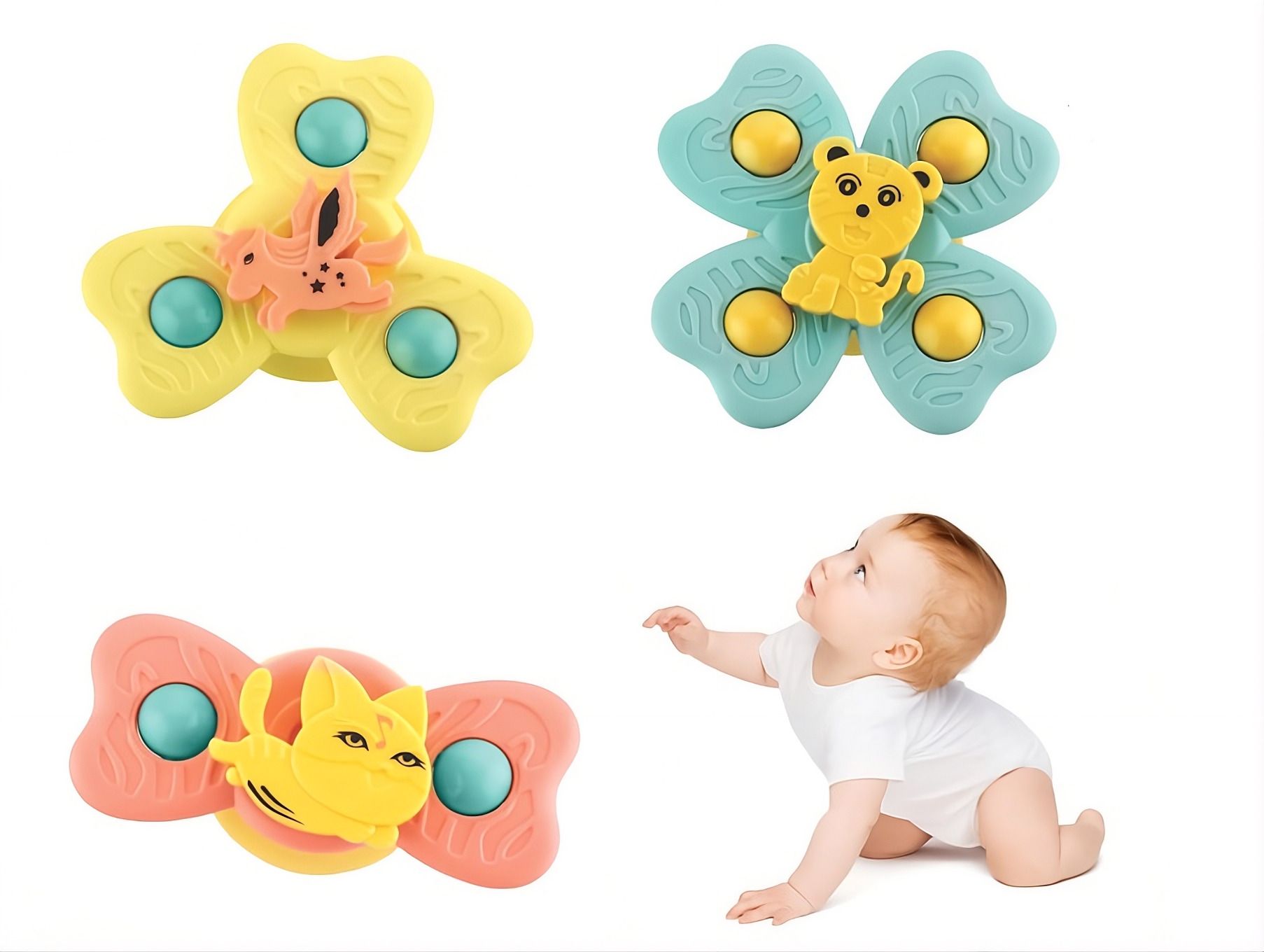 3 Pcs Baby Suction Spinner Toy | Bath Wall Fidget Toy BPA Free Kids Rattle-image-48