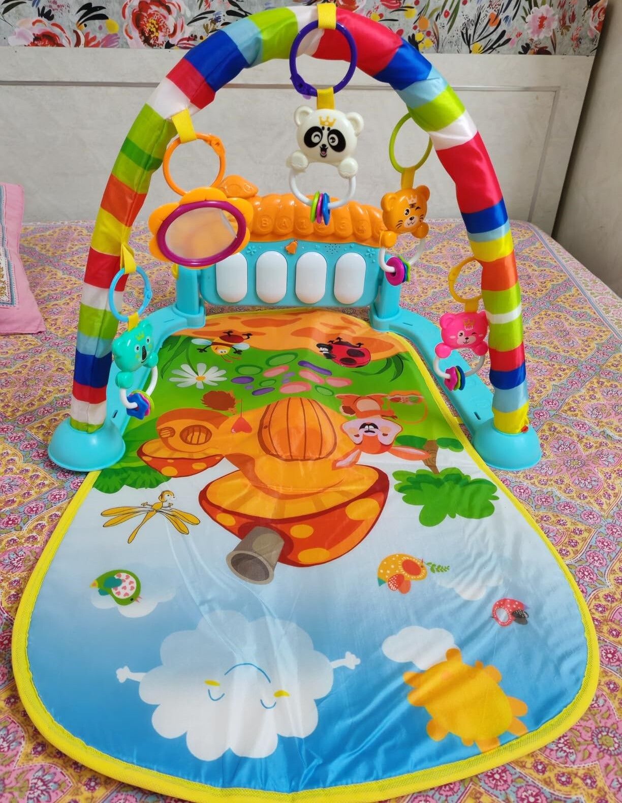 Educational Baby Gym Mat with Lights, Sounds & Textured Toys