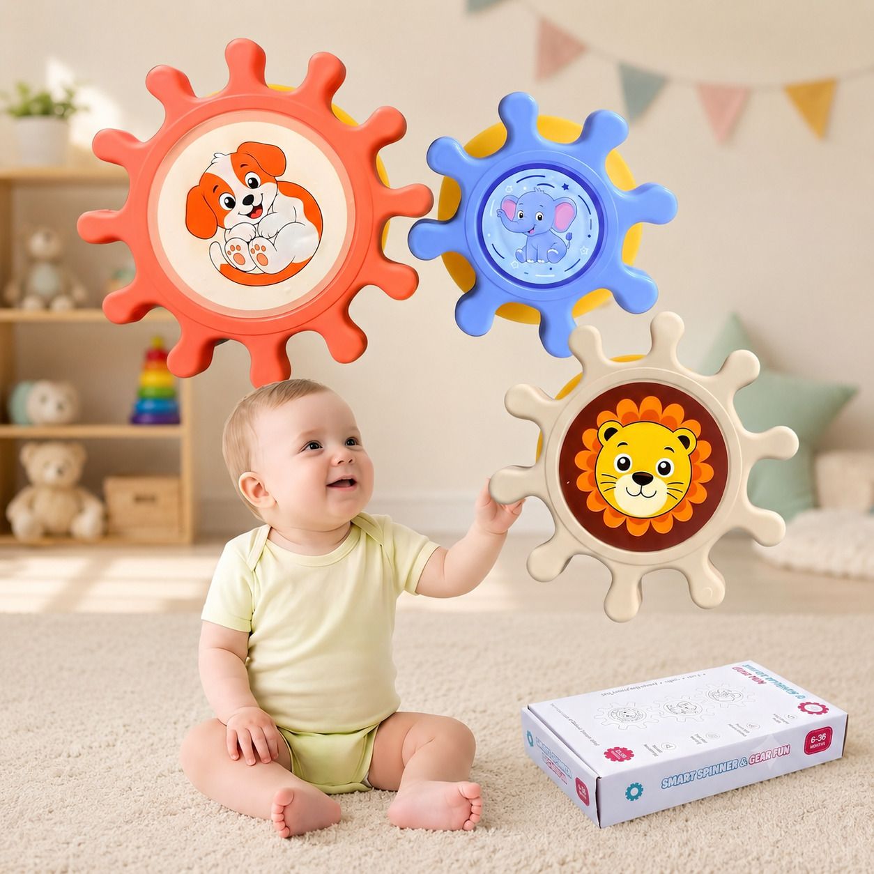 sthofy 3 Pcs Suction Baby Spinner Toys 6+ Months Cartoon Rotating Toy Set Rattle-picture-42