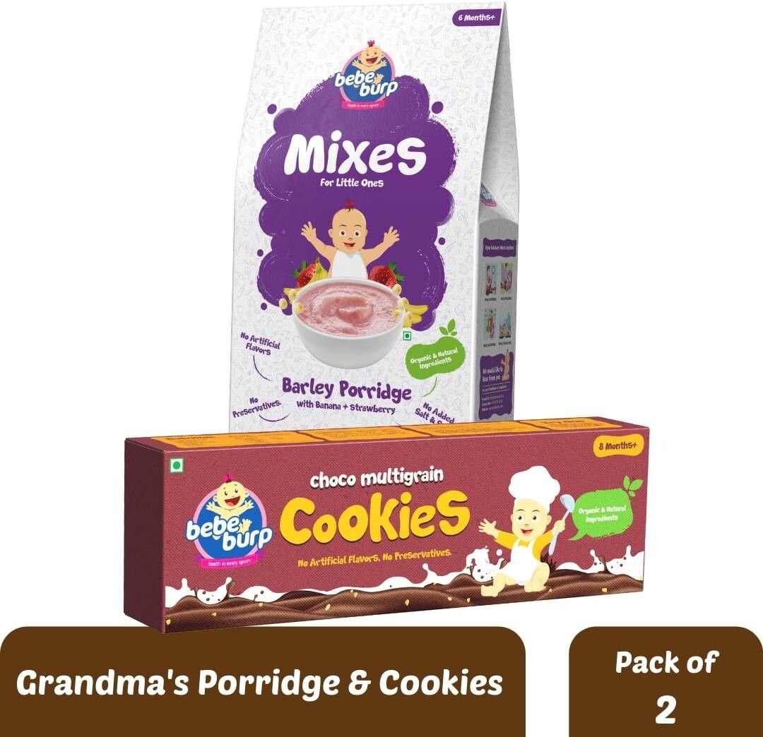 Combo Pack Of 2 - (BARLEY MIX AND CHOCO MULTIGRAIN Cookies ) Baby Snacks 300 g