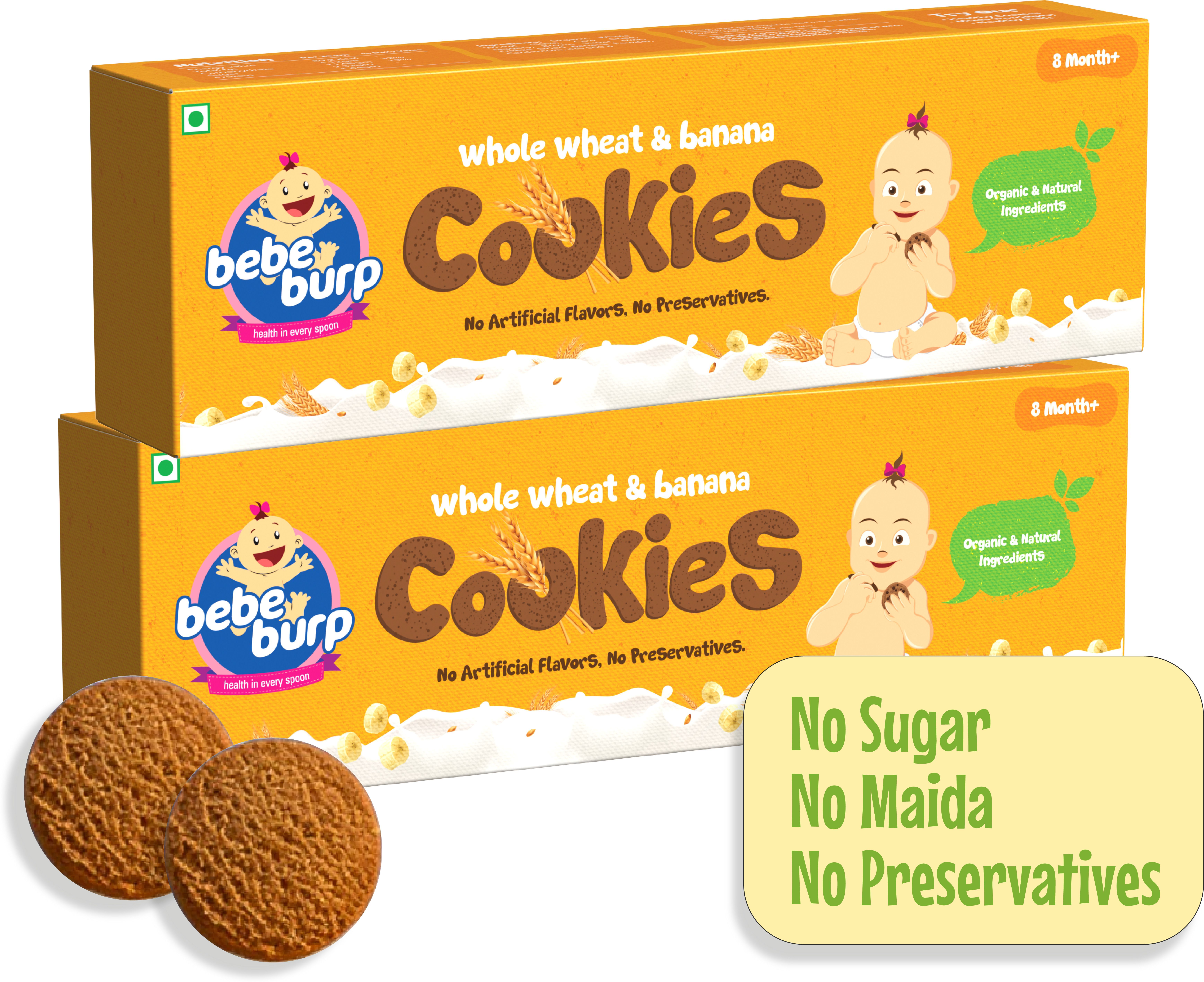 Kids Biscuits Whole Wheat Cookies (PACK OF 2) - 150g each | Healthy Baby Snacks Baby Snacks 300 g-image-36