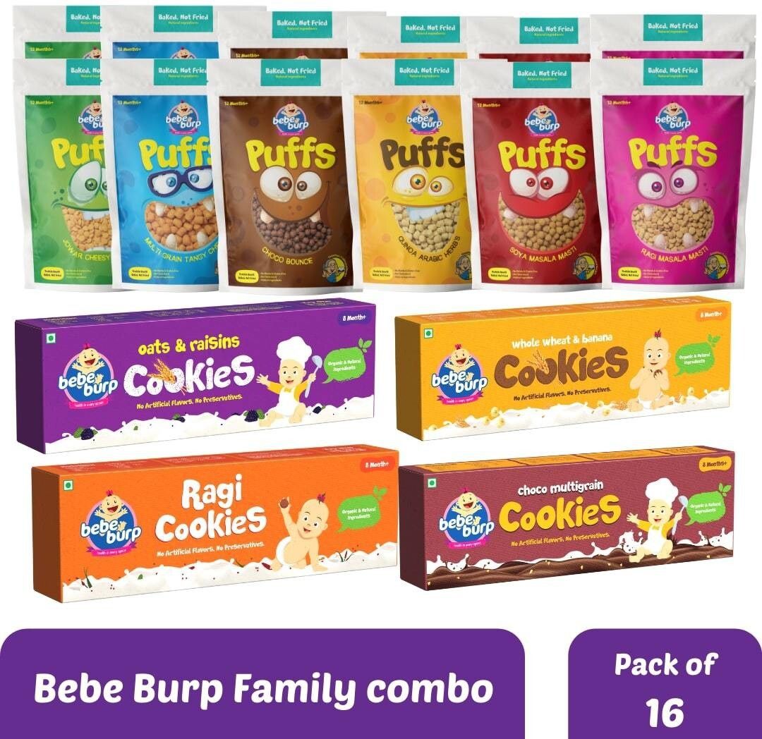 Organic Cookies Snacks - Family Combo(4 Cookies+12 Healthy Puffs (Pack of 16) Baby Snacks 900 g