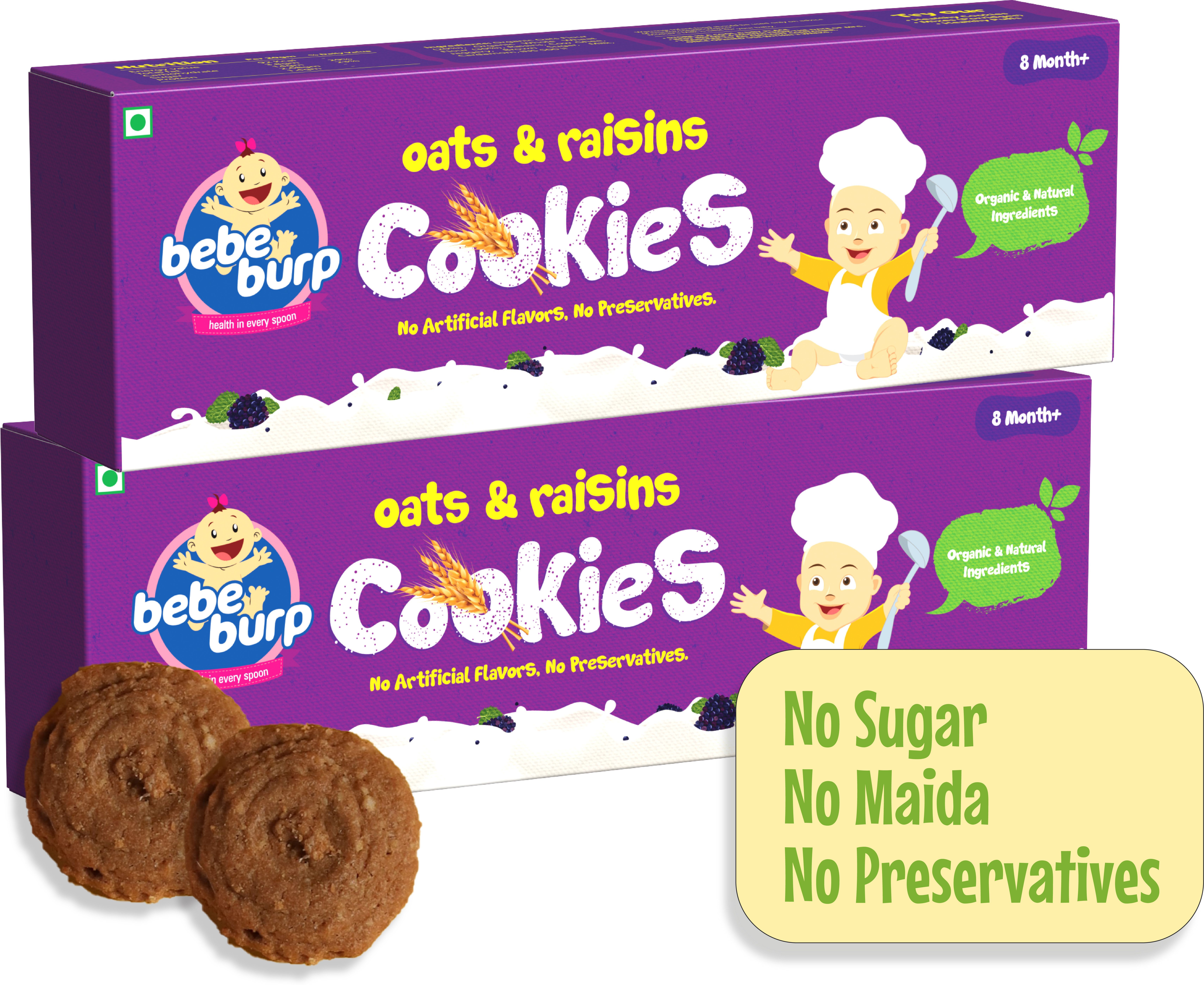 Oats & Raisins Baby Food Cookies (Pack of 2) - 150g each | Healthy Baby Snacks Baby Snacks 300 g